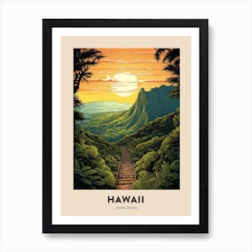 Haiku Stairs Hawaii Vintage Hiking Travel Poster Art Print