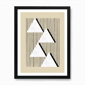 Stripes Triangles Monochrome Neutral Abstract Geometric Beige Black Art Print