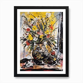 Orchids With A Cat 1 Abstract Expressionism  Art Print