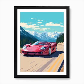 A Ferrari F50 Car In Icefields Parkway Flat Illustration 4 Art Print