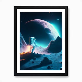 Astronaut Landing On Moon Neon Nights Art Print
