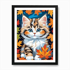 Cat In Autumn Leaves Art Print