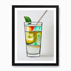 Mint Julep Minimal Line Drawing With Watercolour Cocktail Poster Art Print