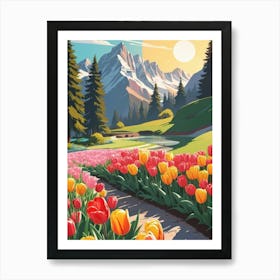 Tulips In The Mountains 1 Art Print