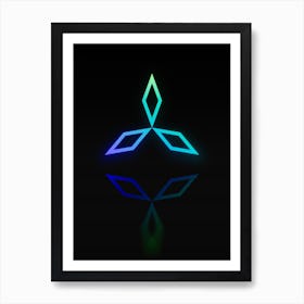 Neon Blue and Green Abstract Geometric Glyph on Black n.0056 Art Print