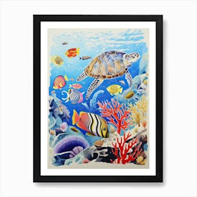 Turtles And Corals Art Print