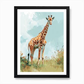 Giraffe In The Grass Colourful Illustration 4 Art Print