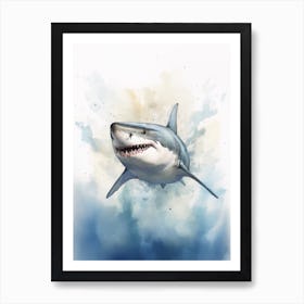 Cartoon Watercolour Great White Shark Kids Nursery 2 Art Print