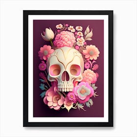 Skull With Mandala 4 Patterns Pink Vintage Floral Art Print