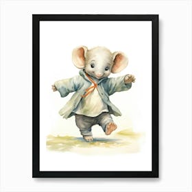 Elephant Painting Practicing Tai Chi Watercolour 2 Art Print