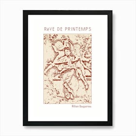 Line Art Minimalist – Rêve De Printemps – William Bouguereau – Classic Painting 1 Art Print