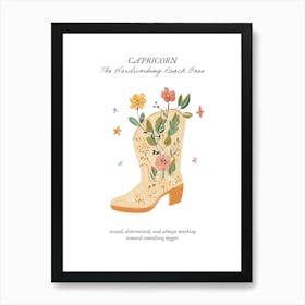 Capricorn Cowboy Boots Zodiac Preppy Western Cowgirl Art Print