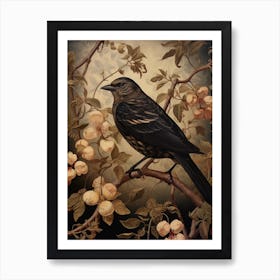 Dark And Moody Botanical Finch 1 Art Print