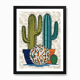 Cactus And Disco Ball Art Print