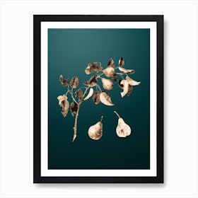 Gold Botanical Pear on Dark Teal Art Print