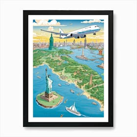 A Map Of The World Illustrating A Journey Of Aapril A Cloud Rendered Airplane Invisible Hovering O (7) Art Print