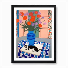 A Painting Of A Still Life Of A Gladioli With A Cat In The Style Of Matisse 4 Art Print