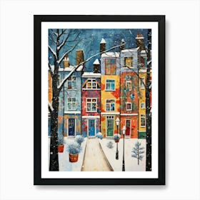 Cat In The Streets Of Matisse Style London With Snow Art Print