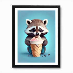Raccoon Eating Ice Cream Art Print