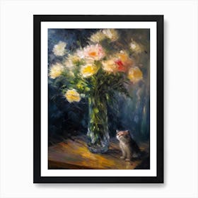 Lisianthus With A Cat 4 Art Print