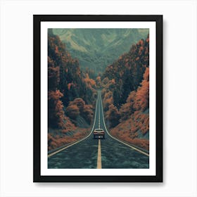 Car On The Road Roadtrip Illustration Art Print