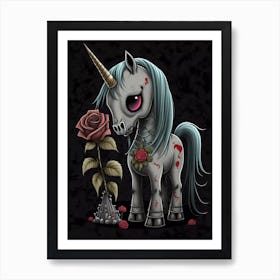 Cute Goth Unicorn Art Print