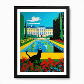 A Painting Of A Cat In Gardens Of The Palace Of Versailles, France In The Style Of Pop Art 01 Art Print