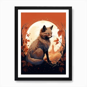 Red Fox Moon Illustration 10 Art Print