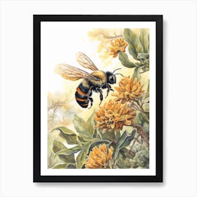 Brown Belted Bumble Bee Beehive Watercolour Illustration 2 Art Print