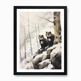 Winter Watercolour Marten 3 Art Print