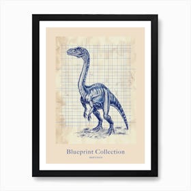 Baryonyx Dinosaur Blue Print Sketch 1 Poster Art Print