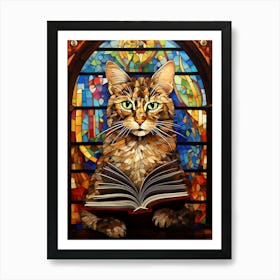 Cat Reading A Book Stained Glass 1 Art Print