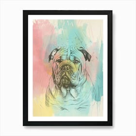 American Bulldog Pastel Line Watercolour Illustration  4 Art Print