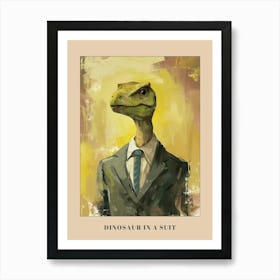 Mustard Painting Of A Dinosaur Lizard In A Suit 2 Poster Art Print