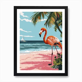 Greater Flamingo Pink Sand Beach Bahamas Tropical Illustration 2 Art Print