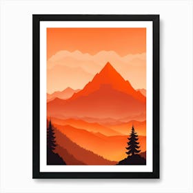 Misty Mountains Vertical Composition In Orange Tone 120 Art Print