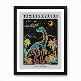 Colourful Dinosaur Neon Line Illustration 2 Poster Art Print