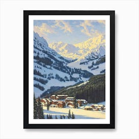 Courchevel, France Ski Resort Vintage Landscape 3 Skiing Poster Art Print