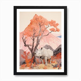 Rhino Under Tree Coral Art Print