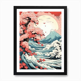 Great Wave With Azalea Flower Drawing In The Style Of Ukiyo E 4 Art Print