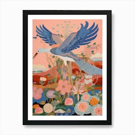 Maximalist Bird Painting Great Blue Heron 3 Art Print