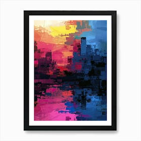 Abstract City Skyline | Pixel Minimalism Art Series Art Print