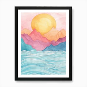 Watercolor Mountains At Sunset Art Print