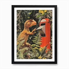 Dinosaur At The Postbox Retro Collage 2 Art Print