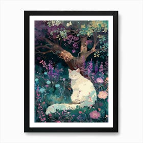 White Cat In The Forest 2 Art Print