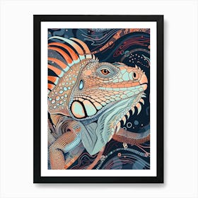 Blue Iguana Modern Illustration 5 Art Print