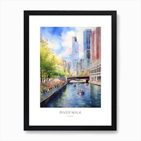 River Walk 2 Chicago Watercolour Travel Poster Art Print