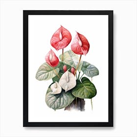 Beehive With Anthurium Flower Watercolour Illustration 1 Art Print