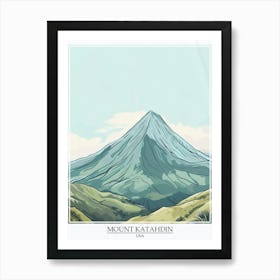 Mount Katahdin Usa Color Line Drawing 5 Poster Art Print