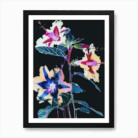 Neon Flowers On Black Hollyhock 3 Art Print